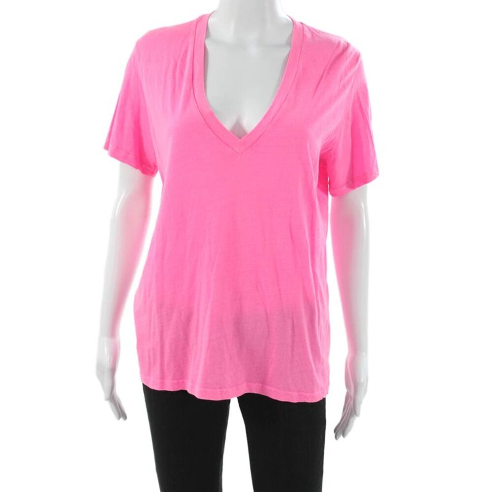 Monrow Womens Basic V-Neck Cotton Short Sleeve T-Shirt Pink Size L